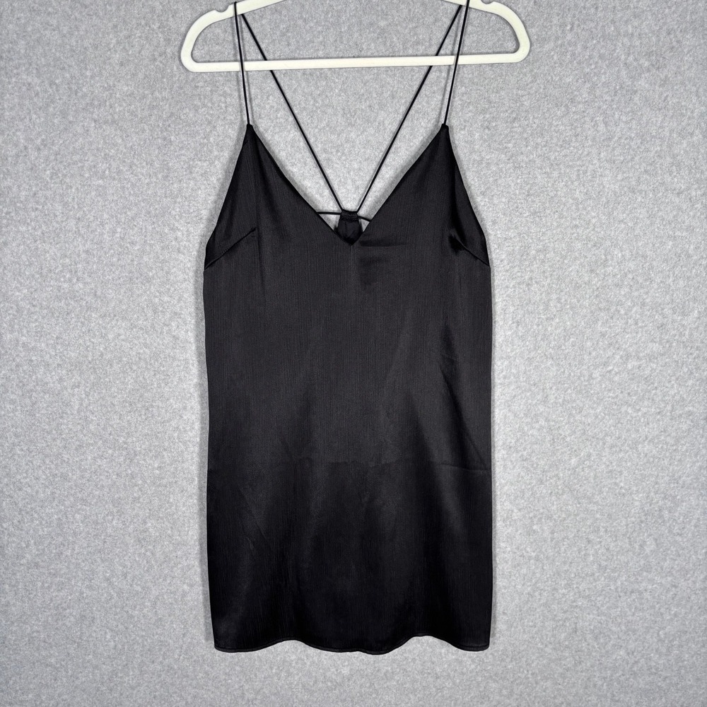 NEW Urban Outfitters Satin Slip Dress Large Black Strappy Back Feminine Romantic